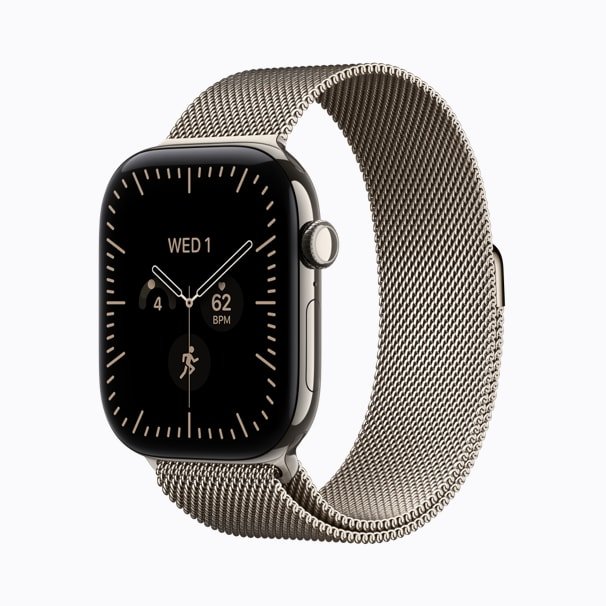 Natural titanium Apple Watch Series 12 with a Milanese loop