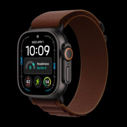 Apple Watch Ultra 4 with a burgundy Alpine Loop band