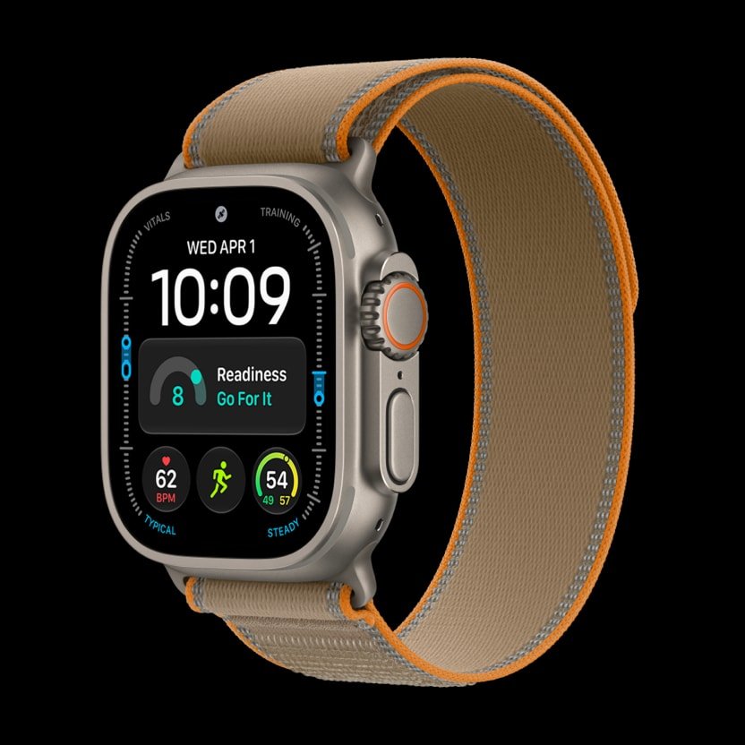 Apple Watch Ultra 4 with a sand Trail Loop band