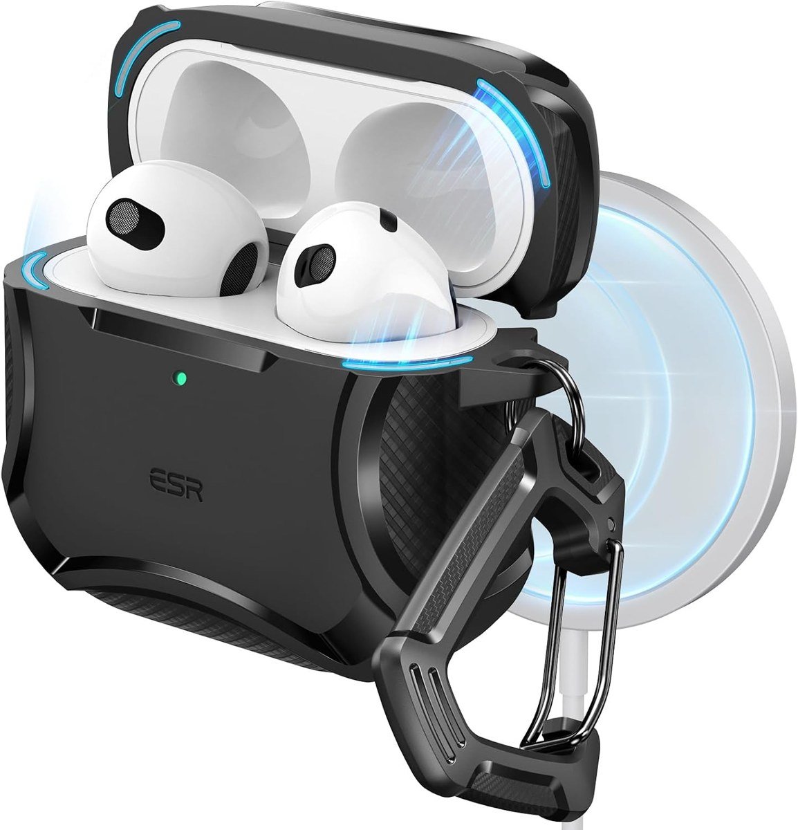 ESR magnetic lid case for AirPods 5 and AirPods 4 on a MagSafe charger