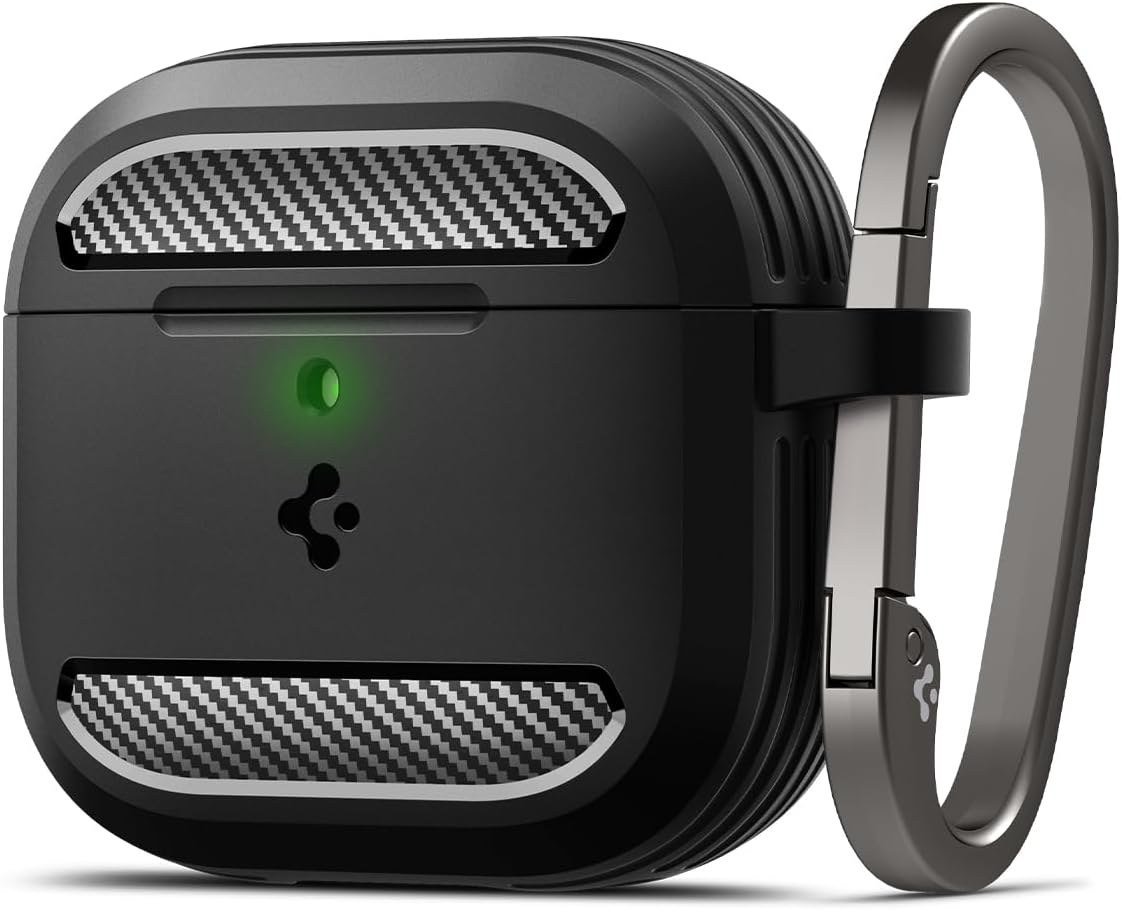 Spigen Rugged Armor case for AirPods 5 and AirPods 4 with carabiner
