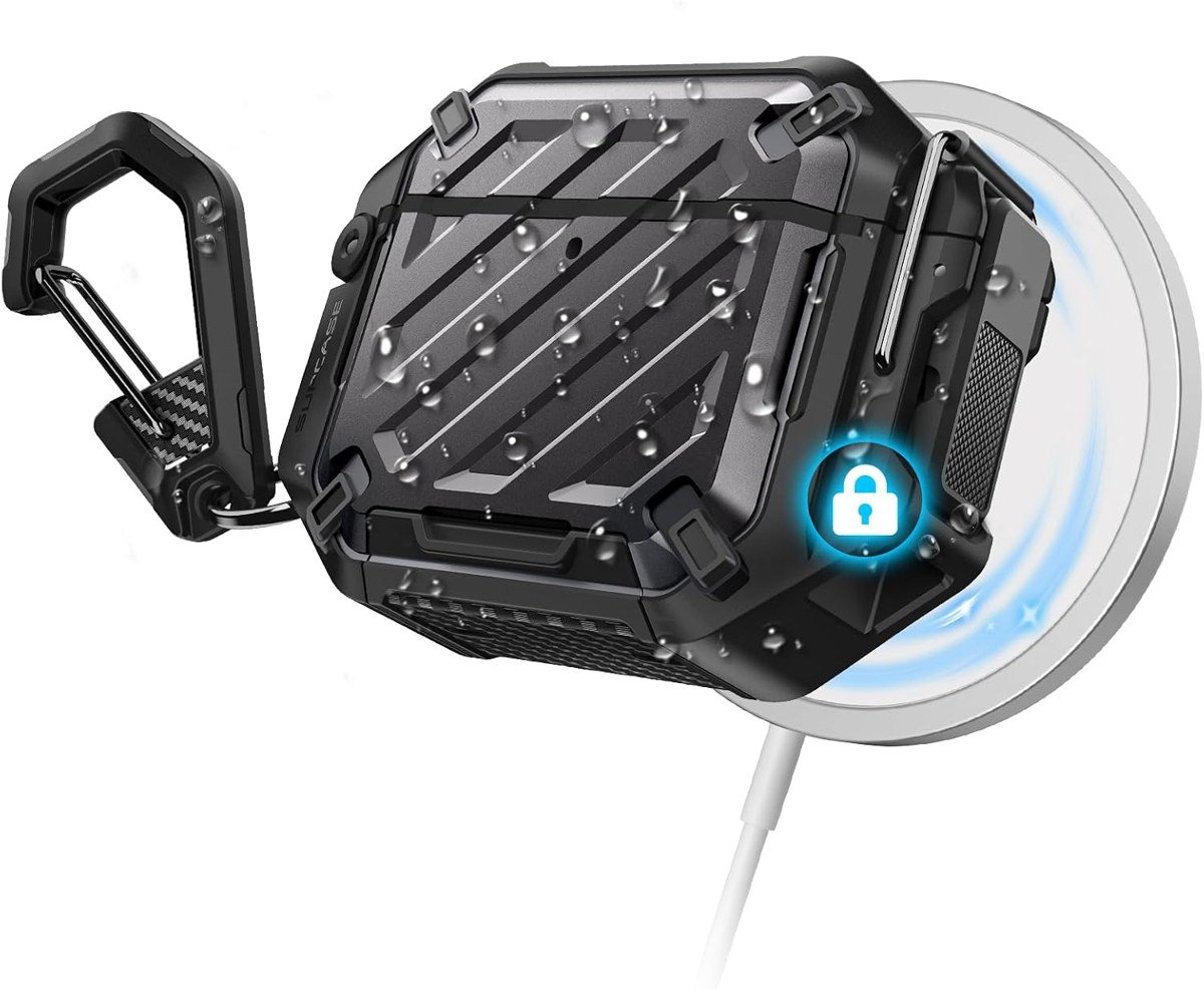 SUPCASE IP68 waterproof case for AirPods 5 with lock and carabiner