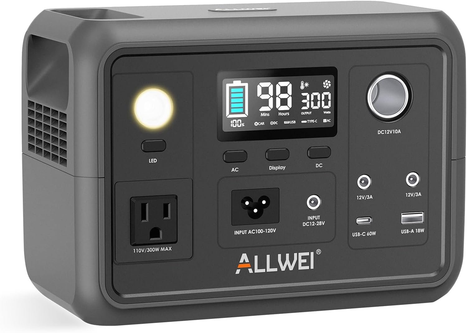 ALLWEI 300W portable power station with 256Wh LiFePO4 battery