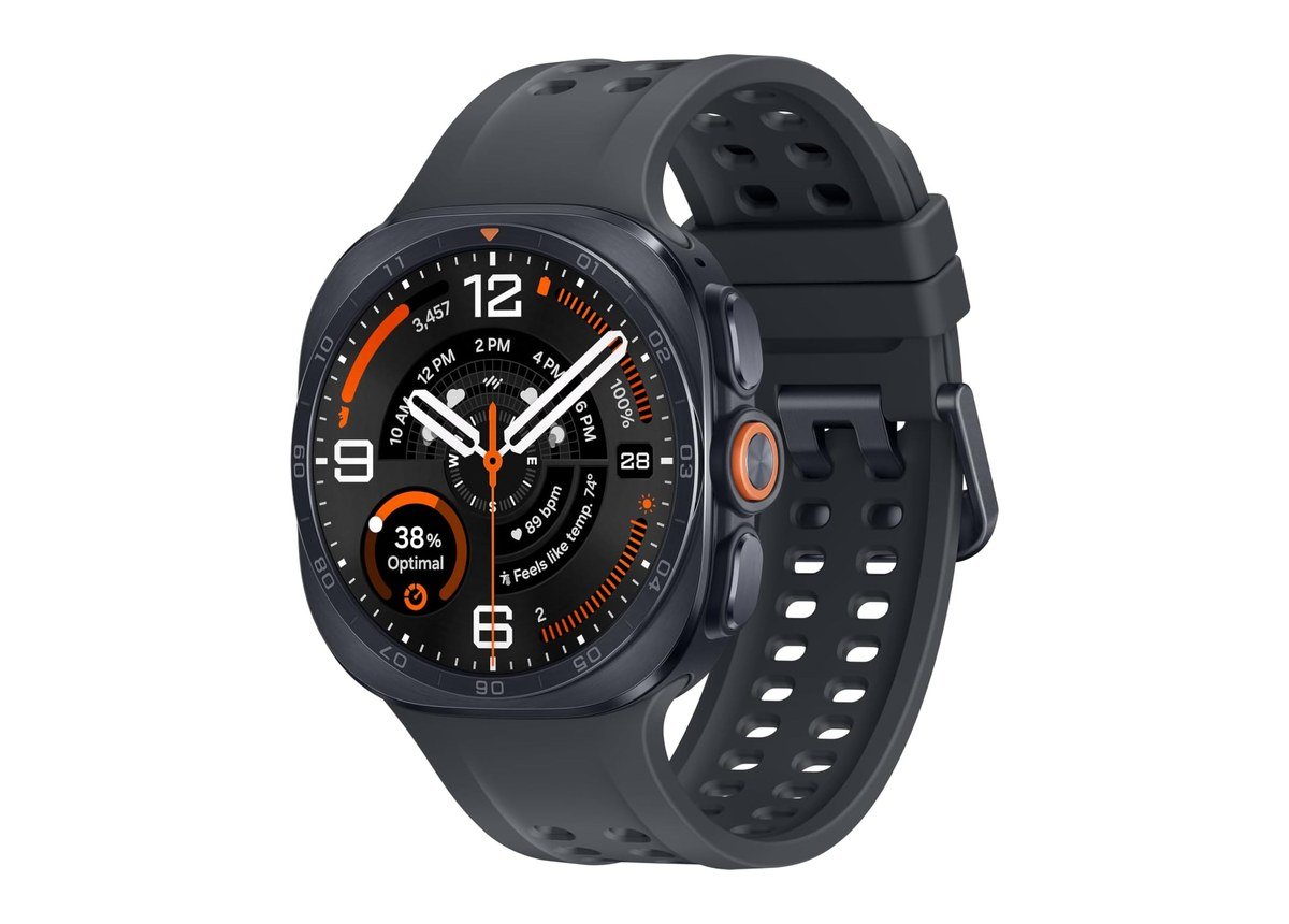 Samsung Galaxy Watch Ultra2 in Titanium Gray with an orange quick button