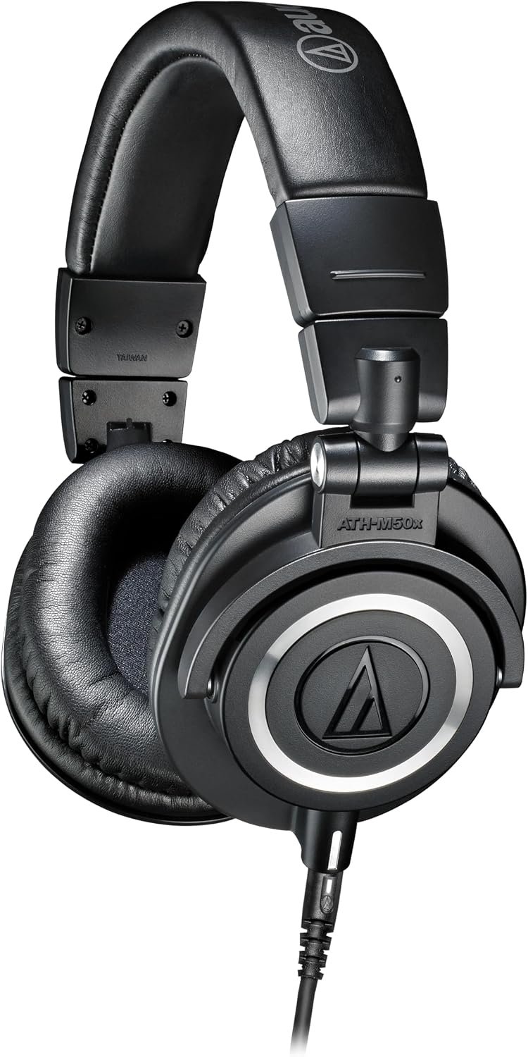 Audio-Technica ATH-M50x wired studio monitor headphones in black with detachable cable