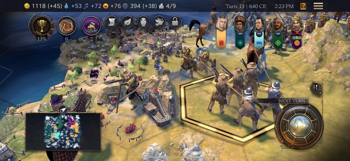 Civilization VII on iPhone showing units on the hex map