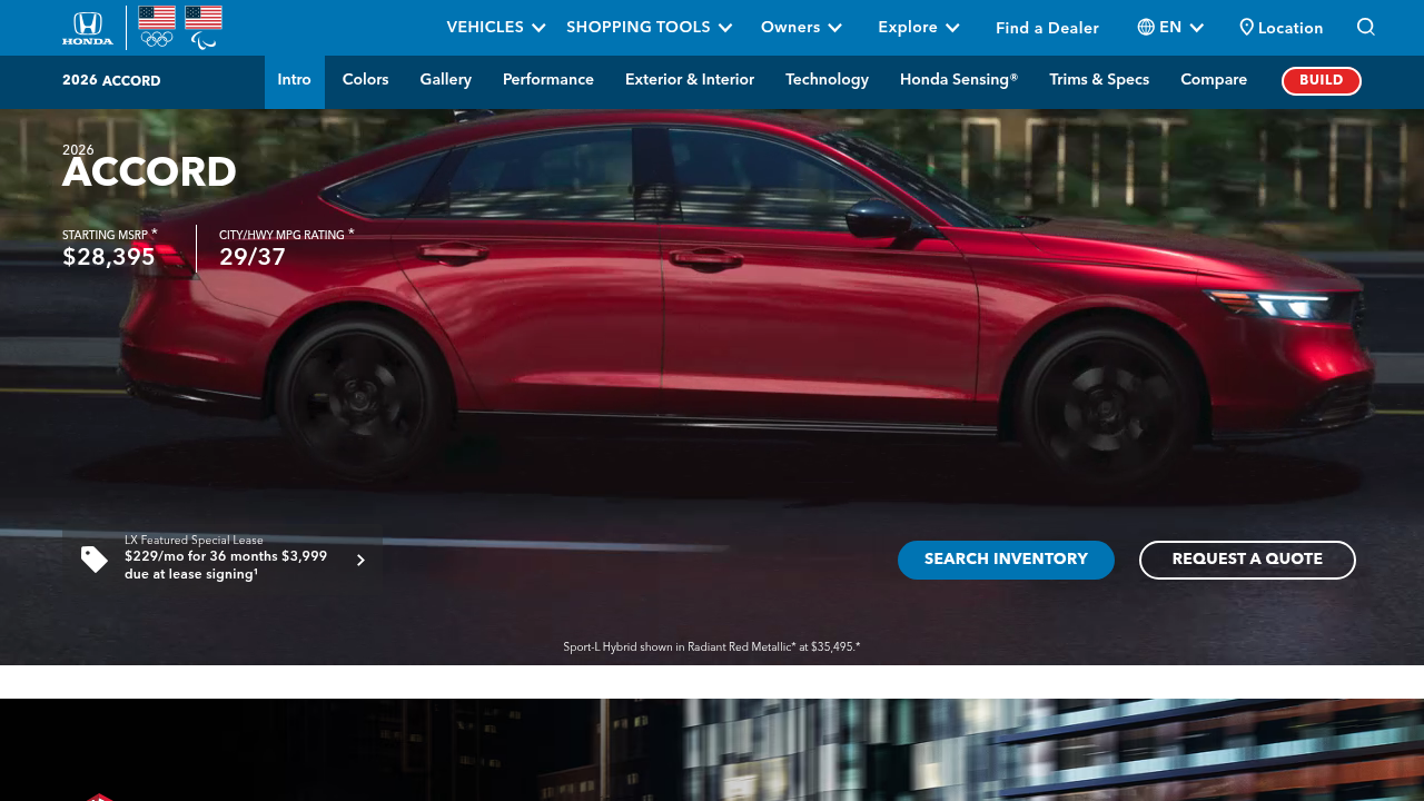 2026 Honda Accord sedan on the Honda USA site