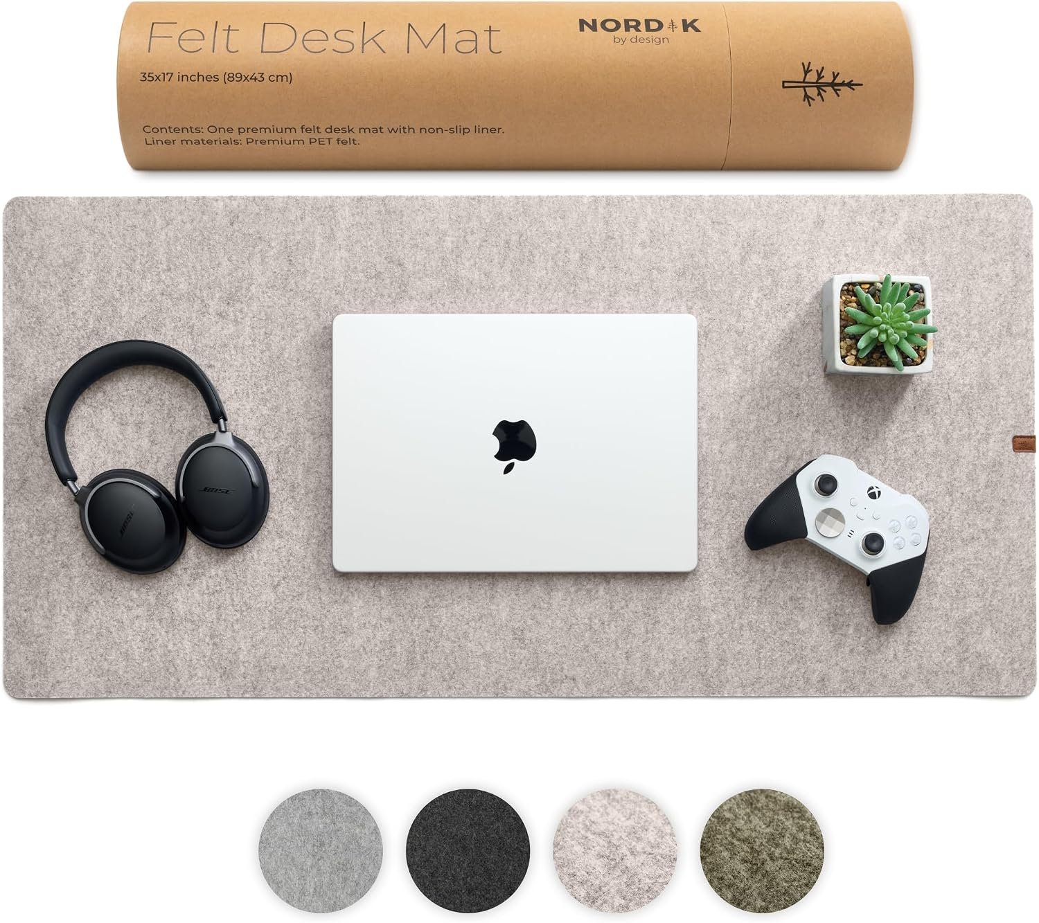 Nordik felt desk mat in stone oat beige