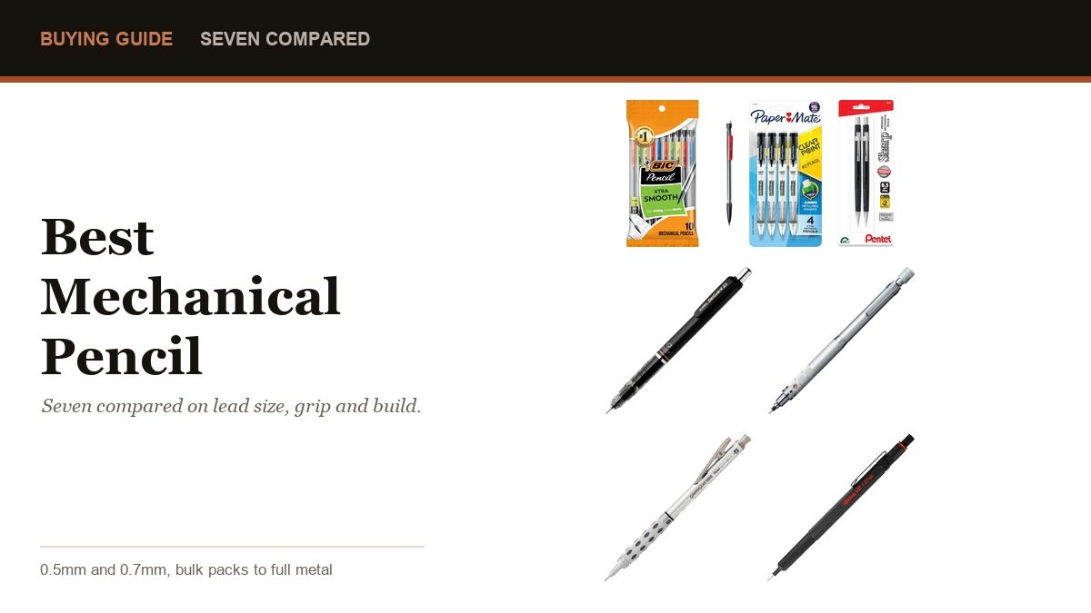 Seven mechanical pencils compared, shown together