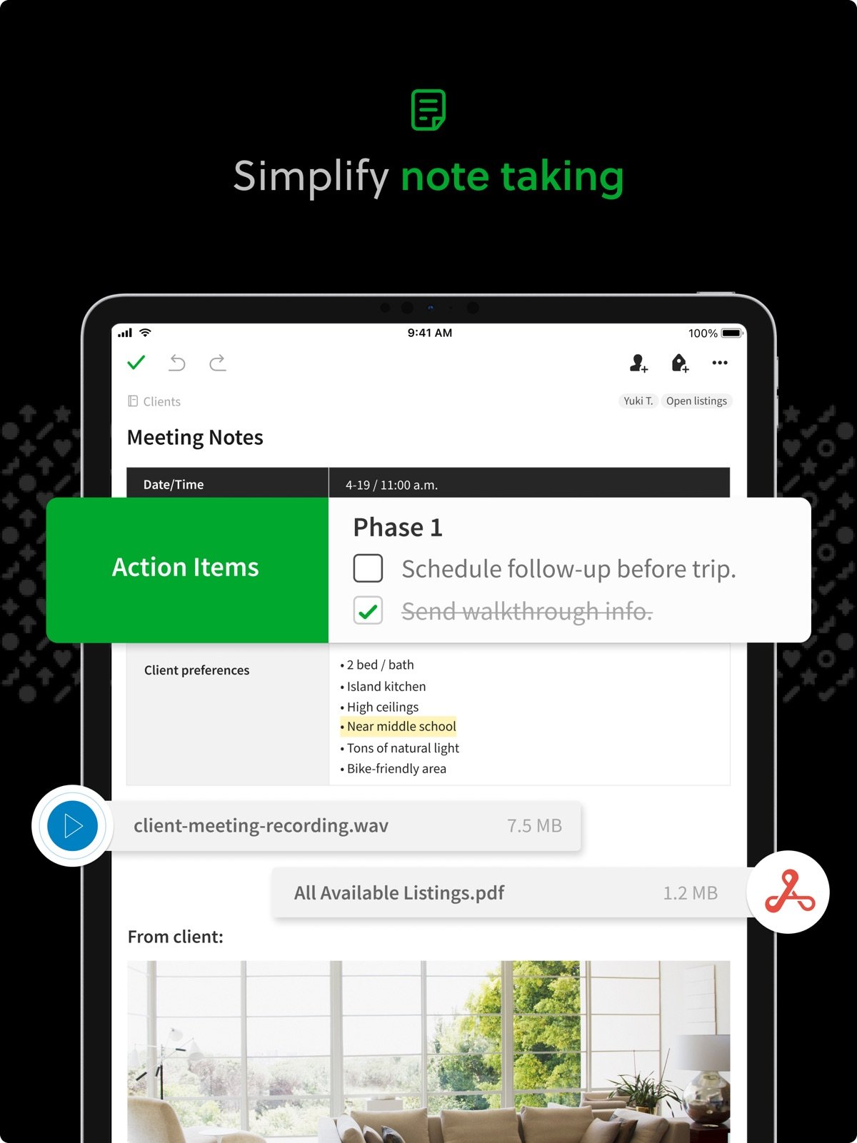 Evernote App Store screenshot showing meeting notes and action items
