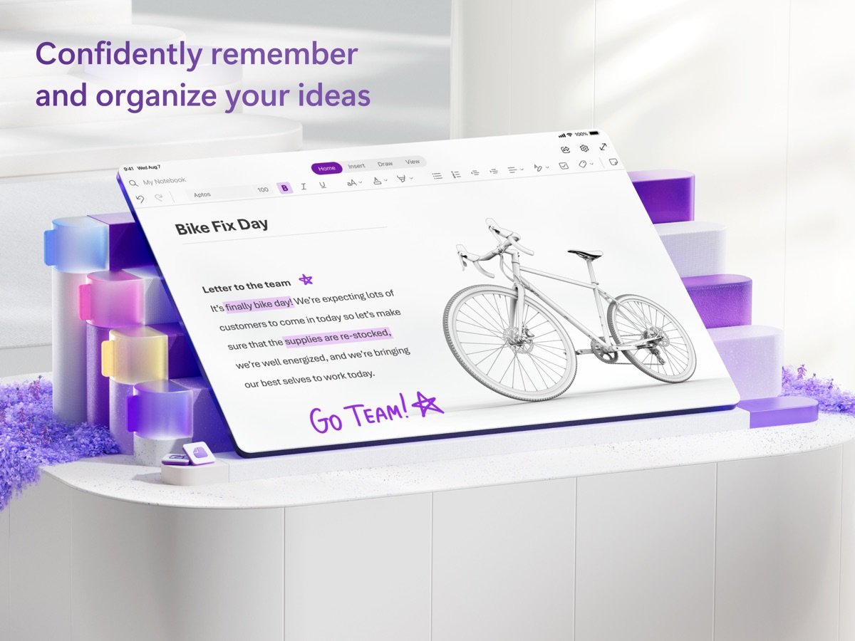 Microsoft OneNote App Store screenshot showing notebooks and sections