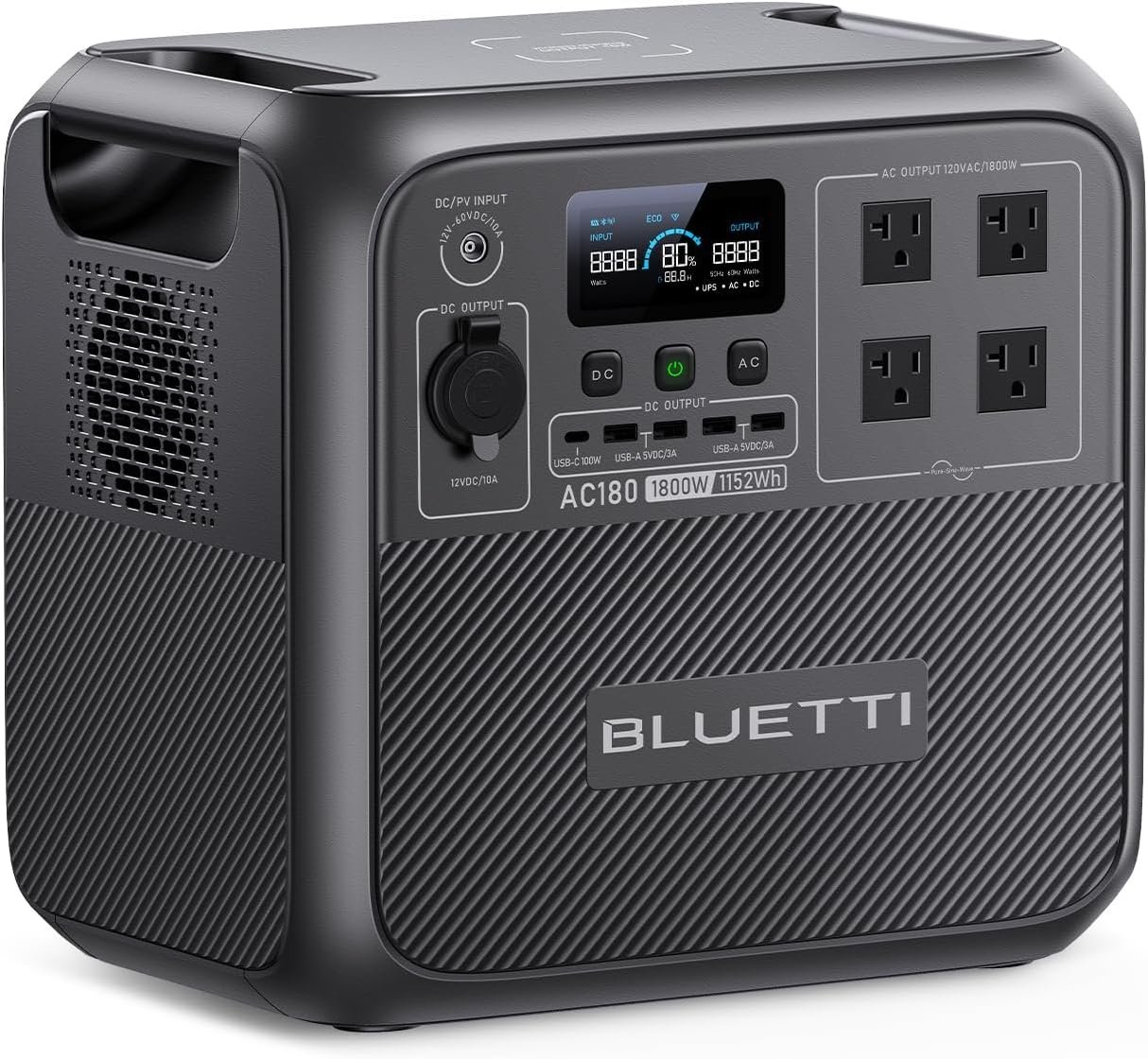 BLUETTI AC180 portable power station with 1152Wh LiFePO4 battery