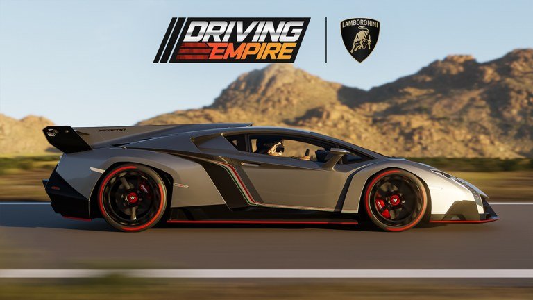 Driving Empire image of a grey Lamborghini supercar on a desert road