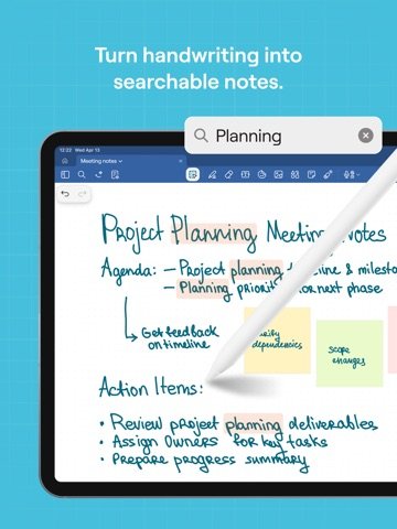 Goodnotes on iPad searching handwritten notes for the word Planning