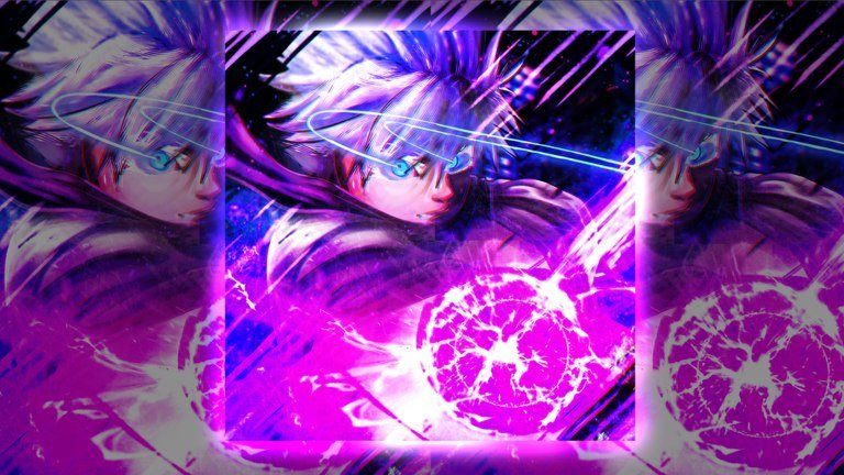 Jujutsu Zero artwork of a white haired sorcerer channelling a purple cursed technique