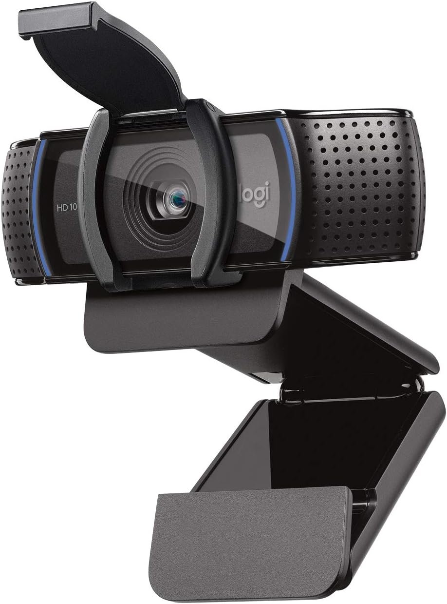 Logitech C920S HD Pro webcam with privacy shutter attached to a monitor