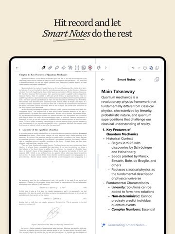 Notability on iPad recording audio while Smart Notes generates a summary alongside the page