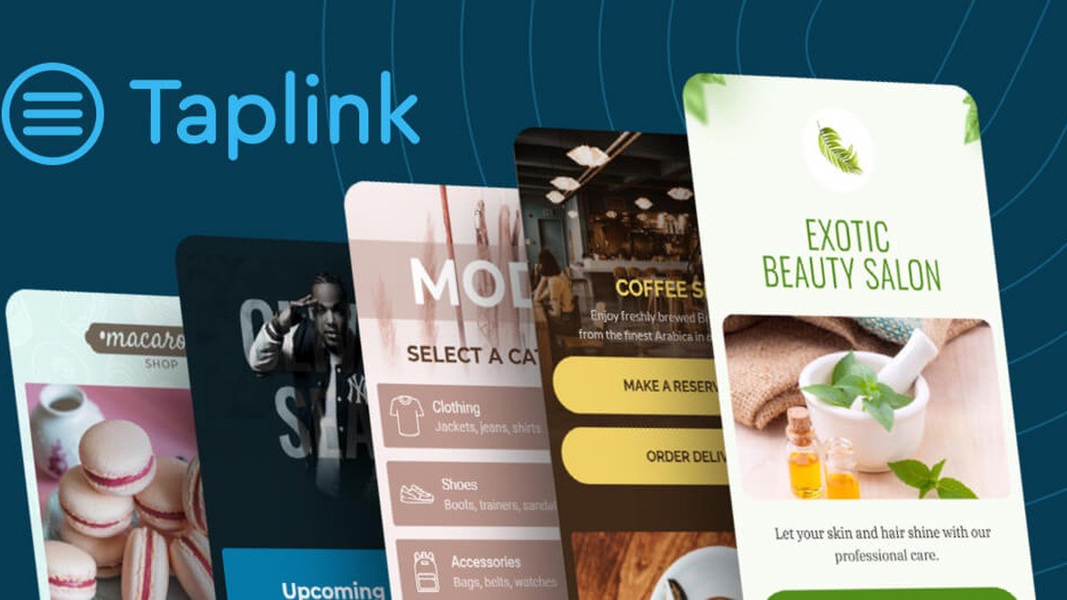 Taplink home page describing a link in bio tool with booking and payment blocks