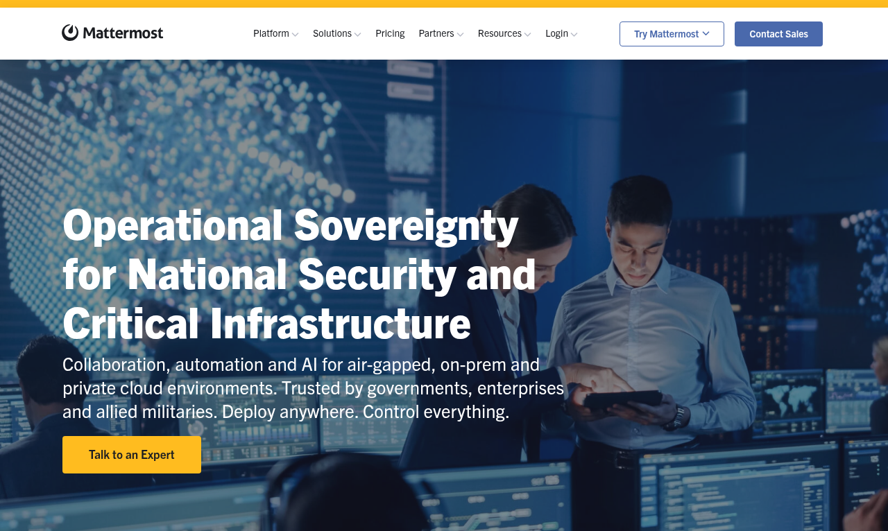 Mattermost self-hosted collaboration platform home page
