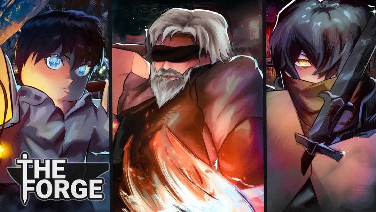 Three character designs from The Forge showing different races side by side