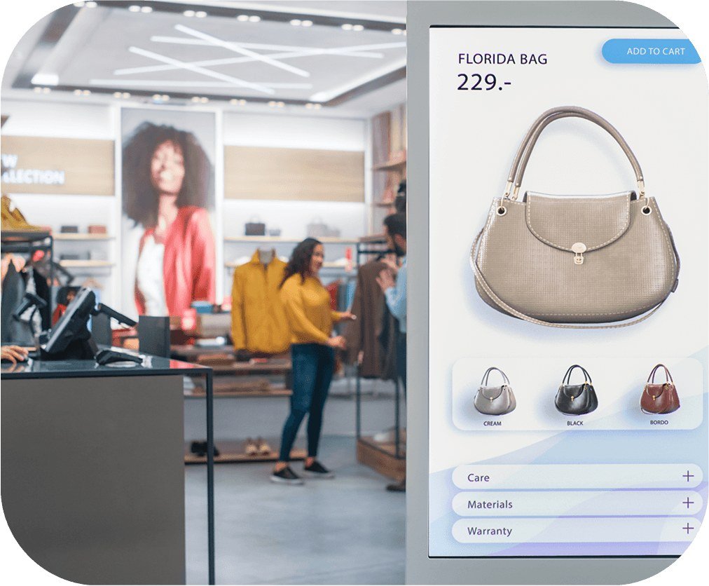 Xibo digital signage running a product display screen in a retail store