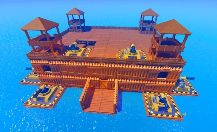 A large wooden fort built over open water in 100 Days At Sea