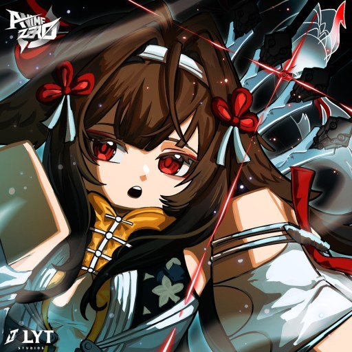 Anime Zero game icon showing a red-eyed swordswoman on Roblox