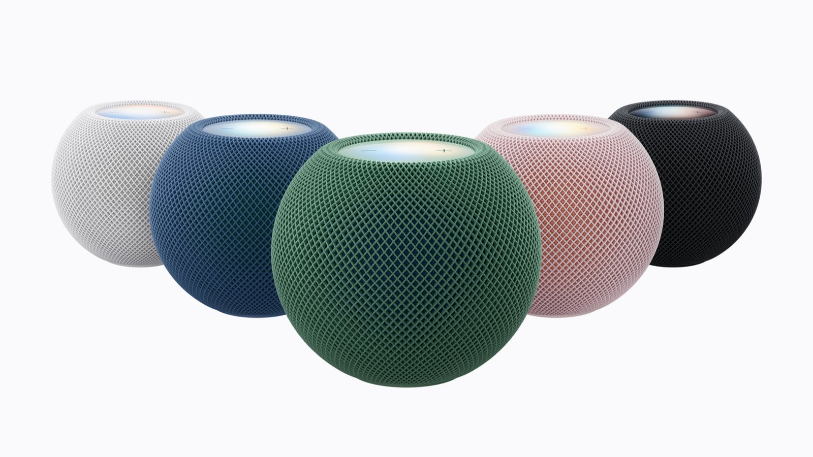 HomePod mini 2 in pink, green, blue, white and midnight