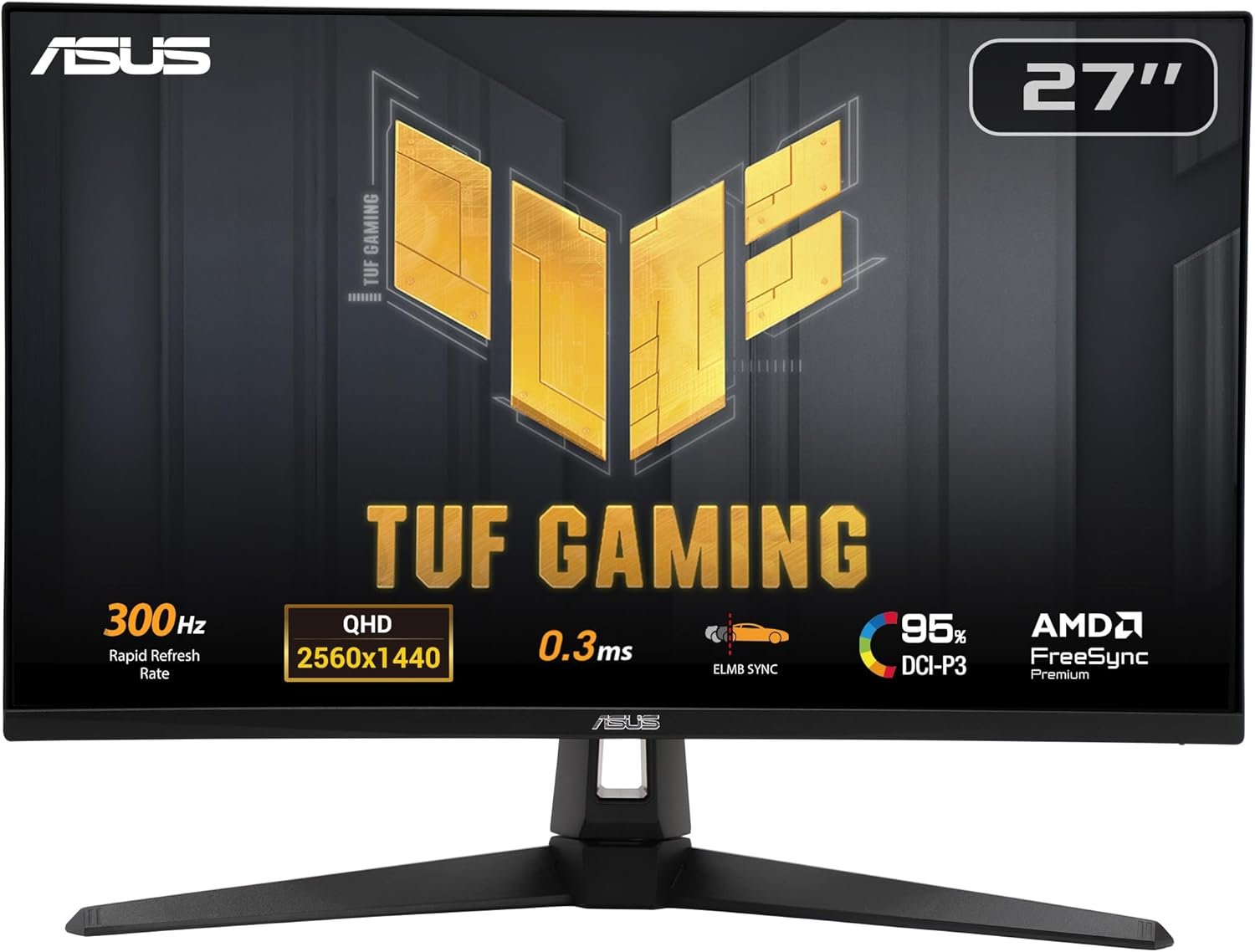 ASUS TUF Gaming VG27AQM5A 27-inch 1440p 300Hz gaming monitor on its stand