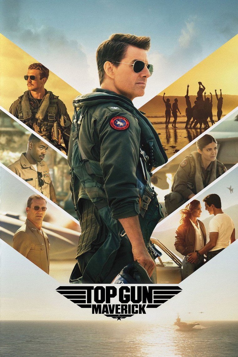 Top Gun Maverick poster showing a pilot in a flight suit beside a fighter jet