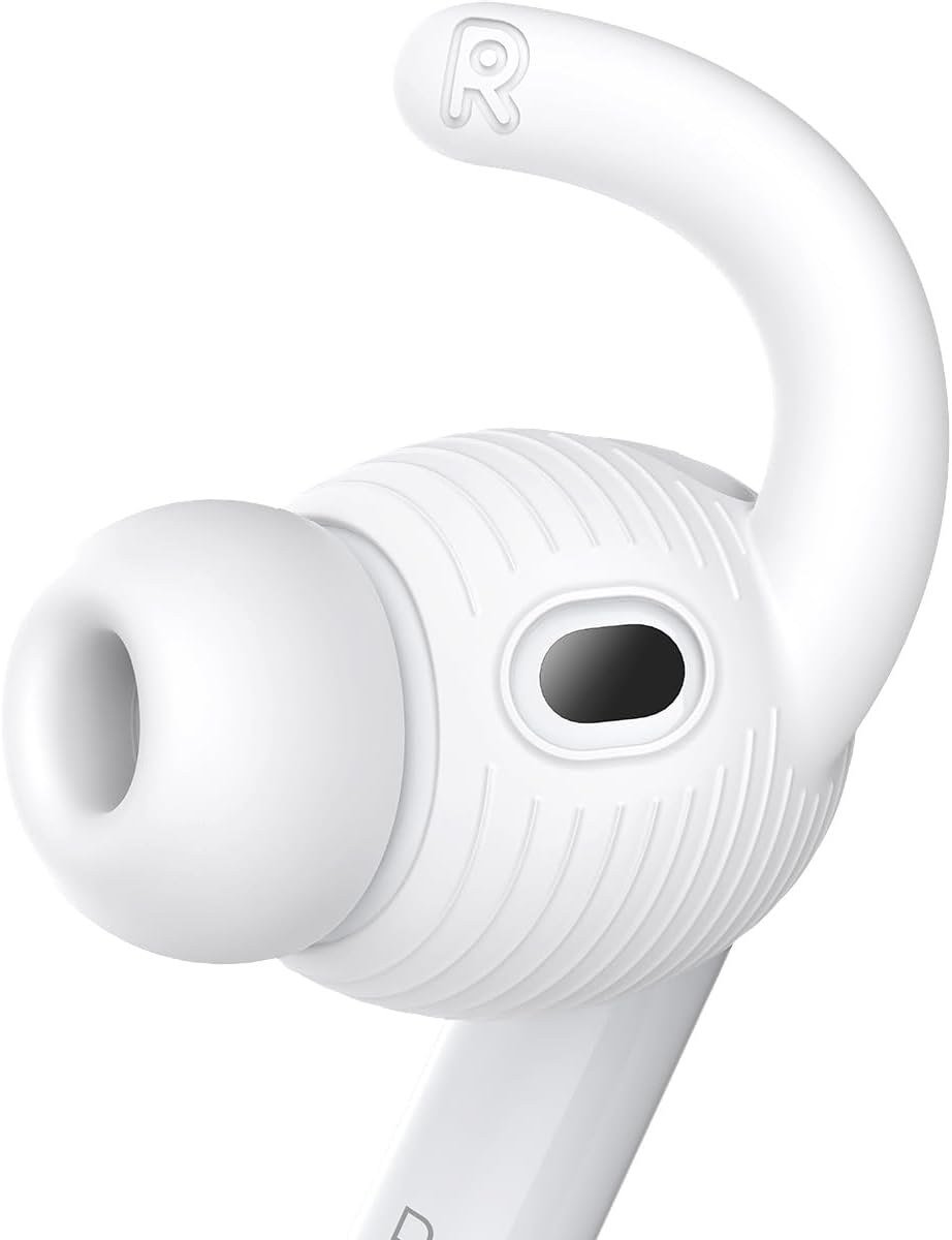 Gcioii white silicone ear hook cover on an AirPods Pro 3 earbud