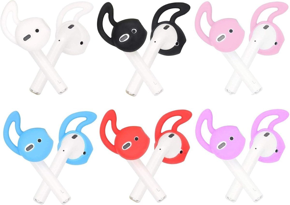 JNSA silicone ear hook covers on AirPods in six colours