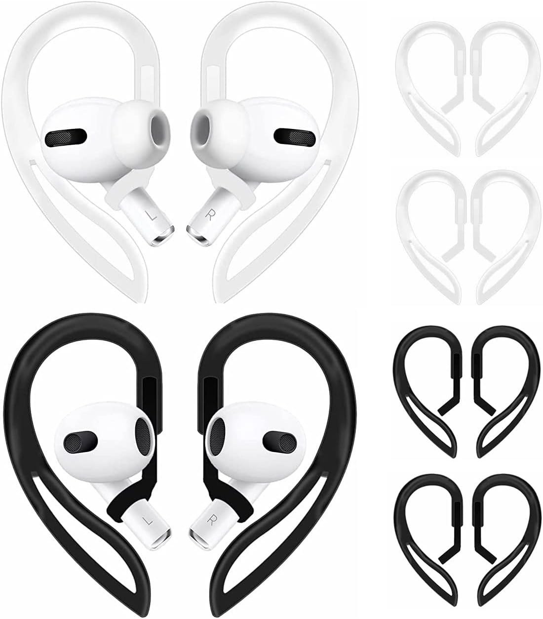 JNSA adjustable over-ear hooks for AirPods in transparent and black