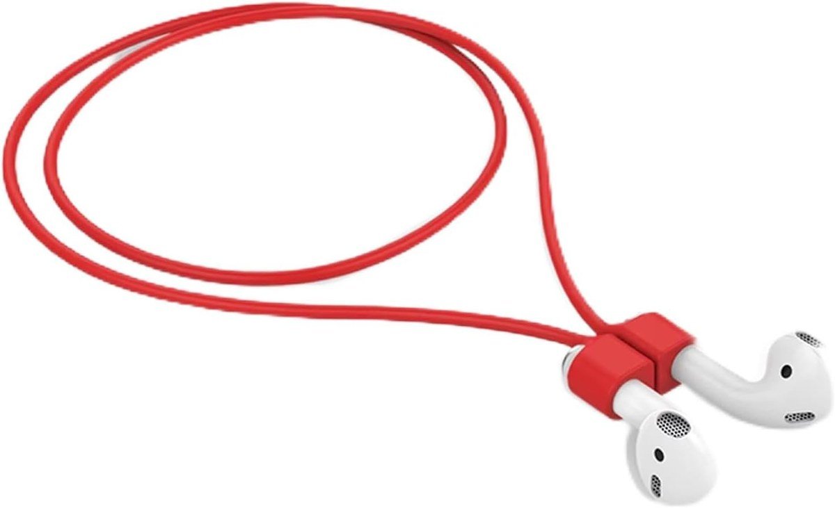 Mooyavia red magnetic anti-lost strap holding a pair of AirPods