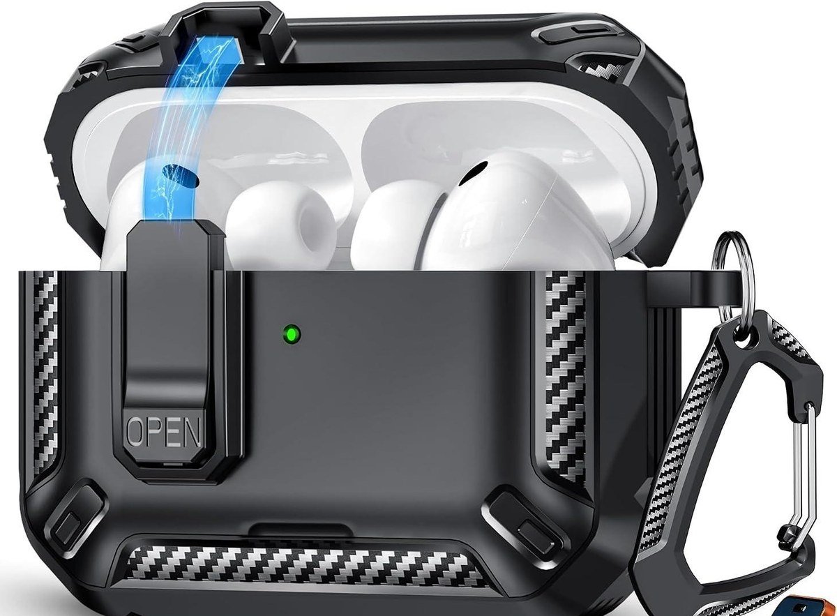 TNSNK AirPods Pro 3 hard case in black with lock and phone stand