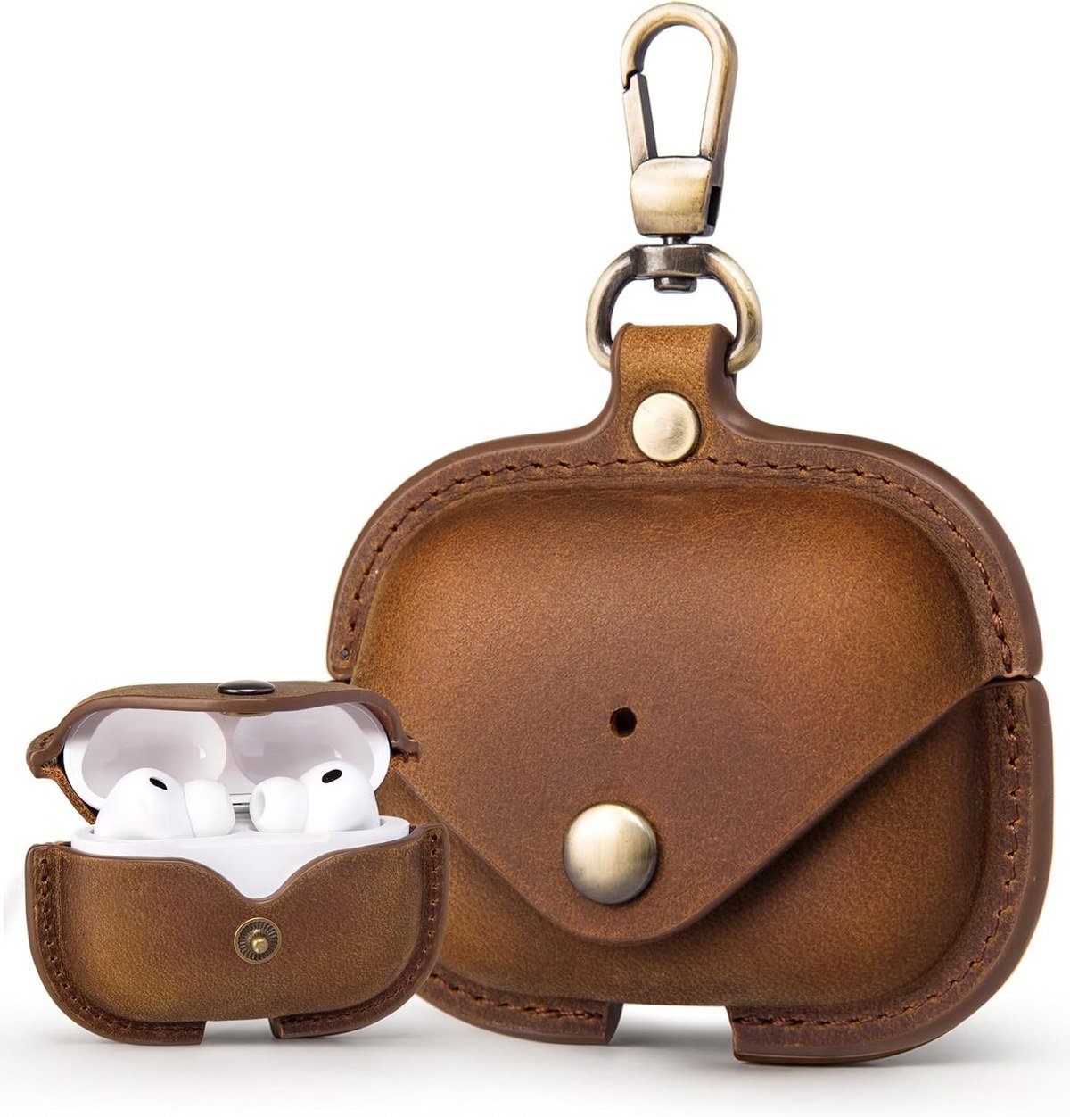 CHULEAG crazy horse leather AirPods Pro 3 case in coffee with keychain