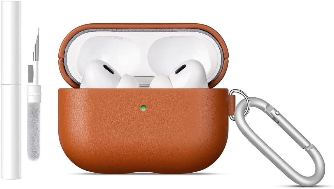 lopie top grain leather AirPods Pro 3 case in brown with carabiner