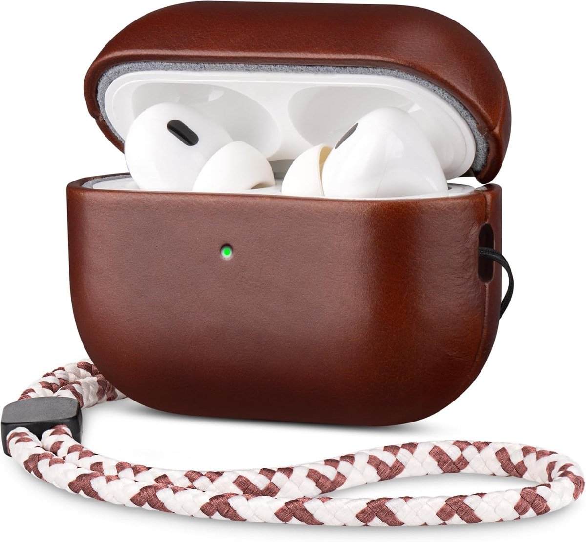 RIXENY vegetable-tanned leather AirPods Pro 3 case in red brown with lanyard