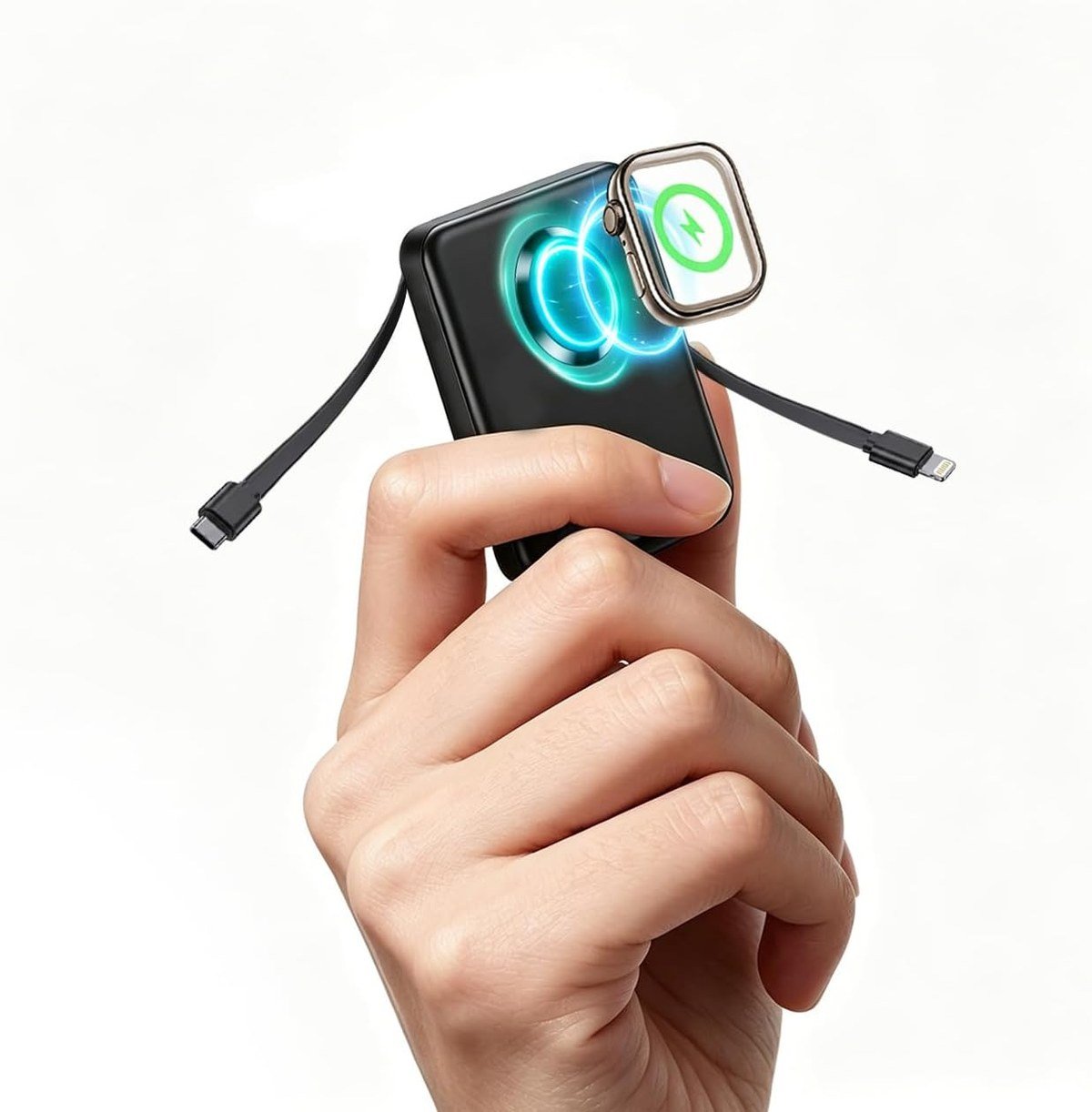 COPINK 15,000mAh power bank with an Apple Watch pad and built-in cables