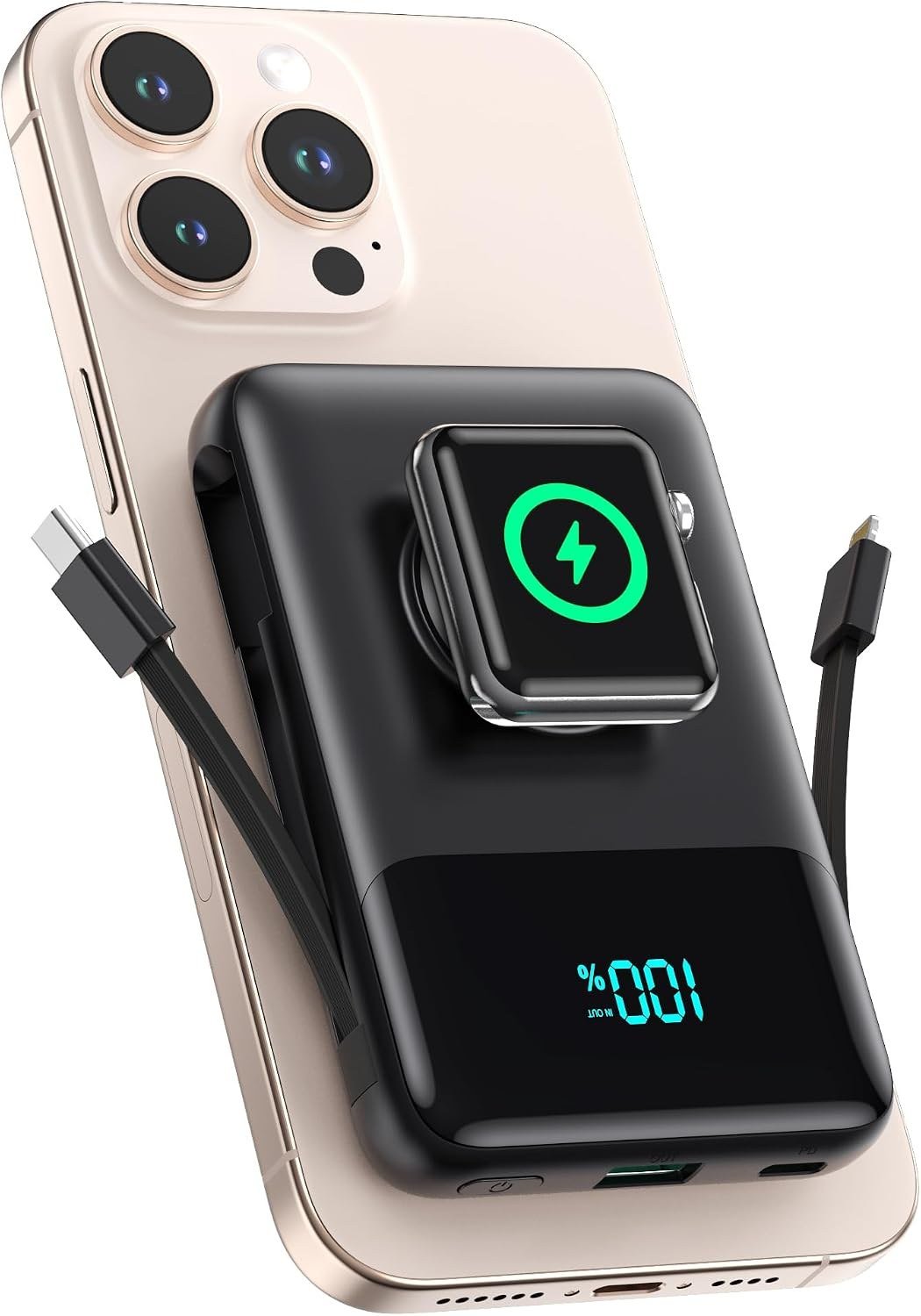 LanLuk two-sided magnetic power bank with built-in cables