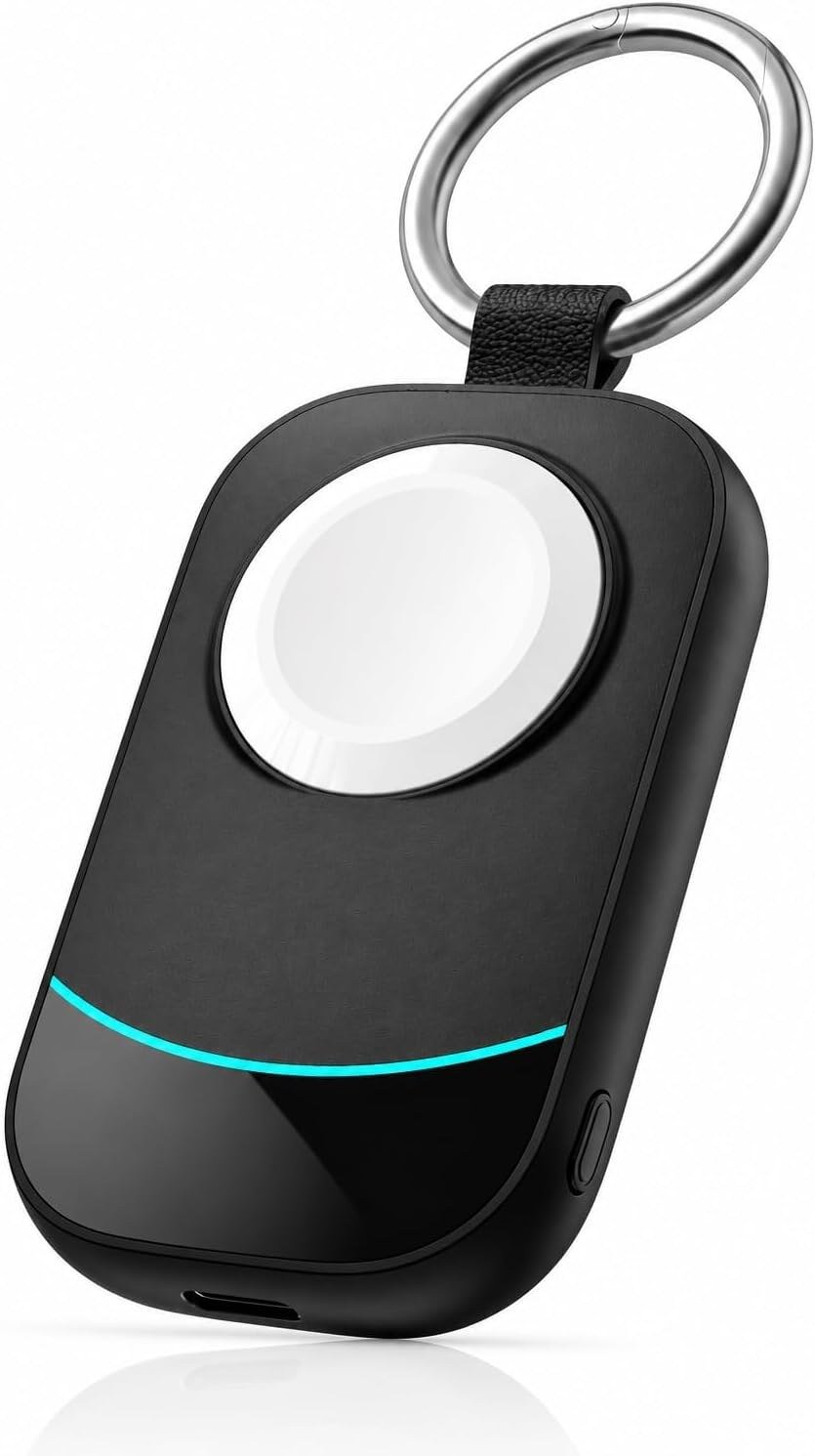 zikker 2,500mAh Apple Watch charger on a keychain