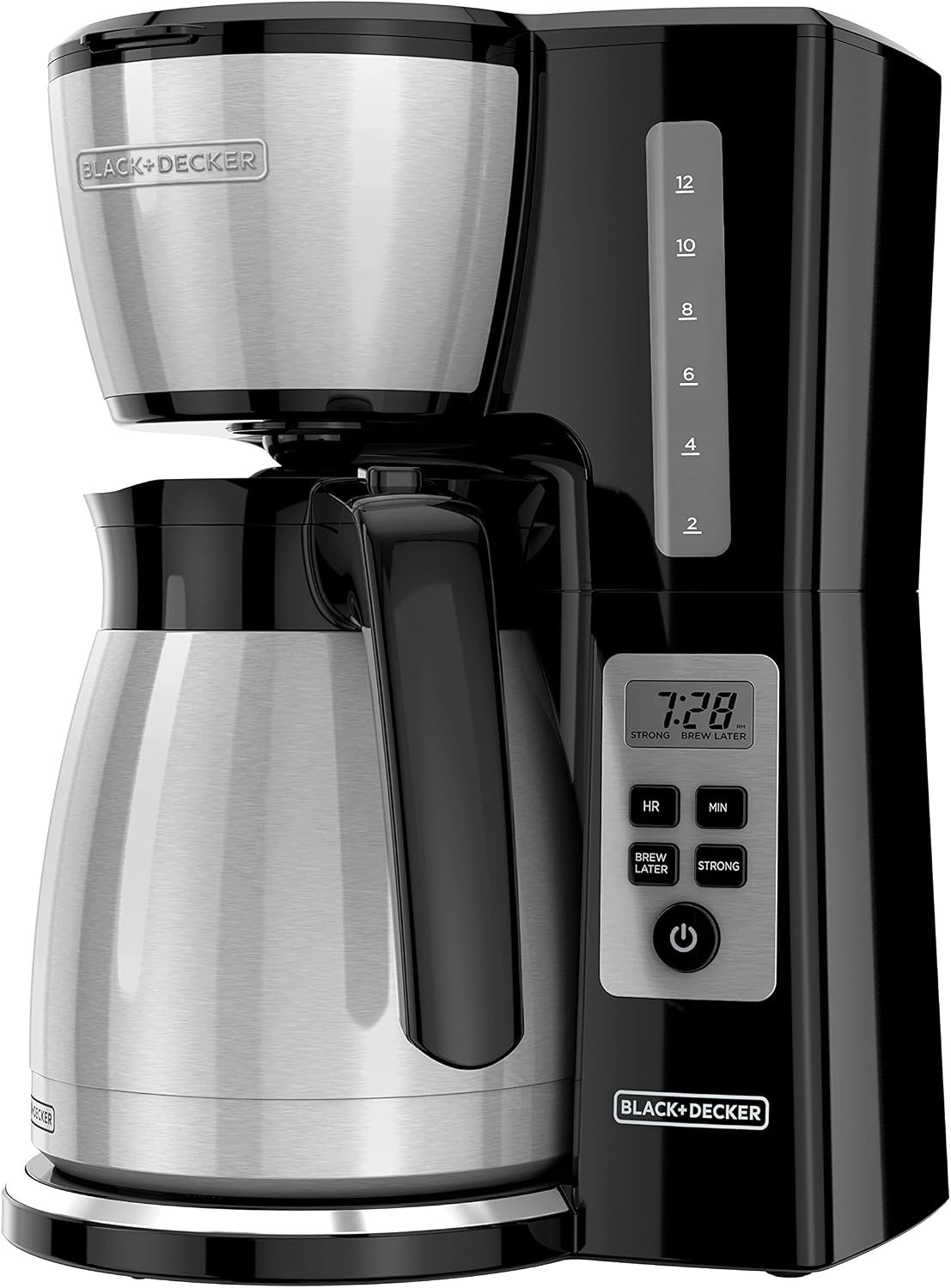 BLACK and DECKER 12 cup programmable coffee maker with a stainless thermal carafe