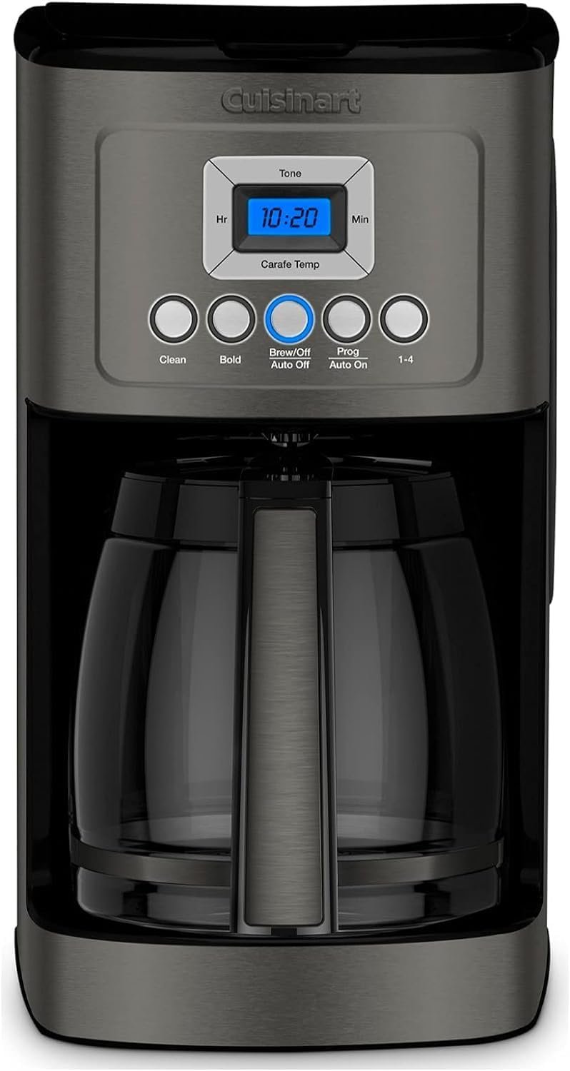 Cuisinart PerfecTemp 14-cup programmable coffee maker in black with a glass carafe