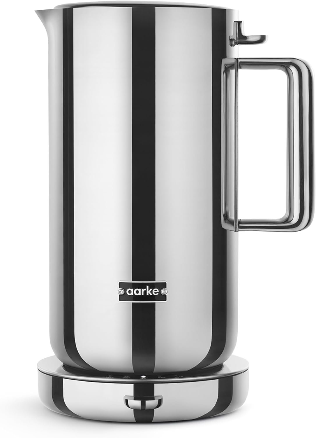 Aarke stainless steel electric kettle with a straight-sided body and a square handle
