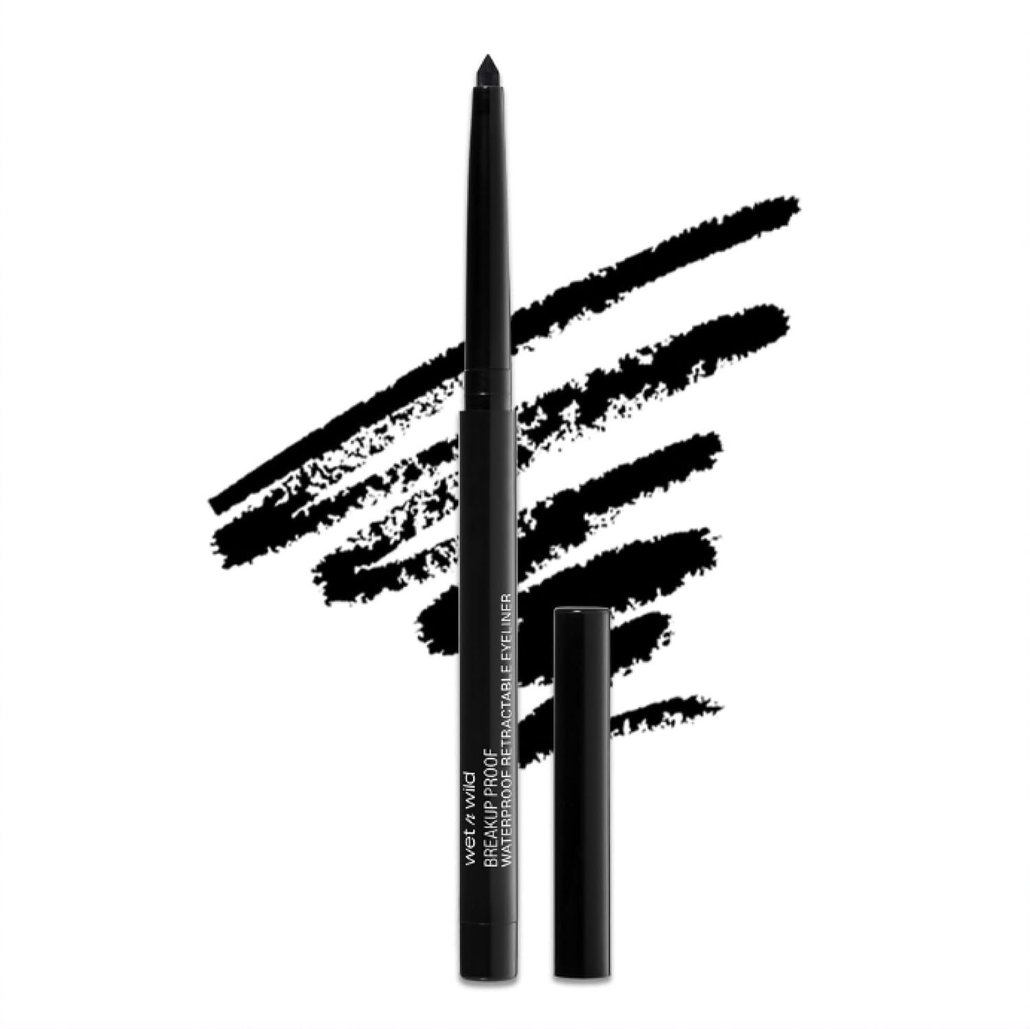 wet n wild Mega Last Breakup Proof retractable gel eyeliner pencil with black swatches