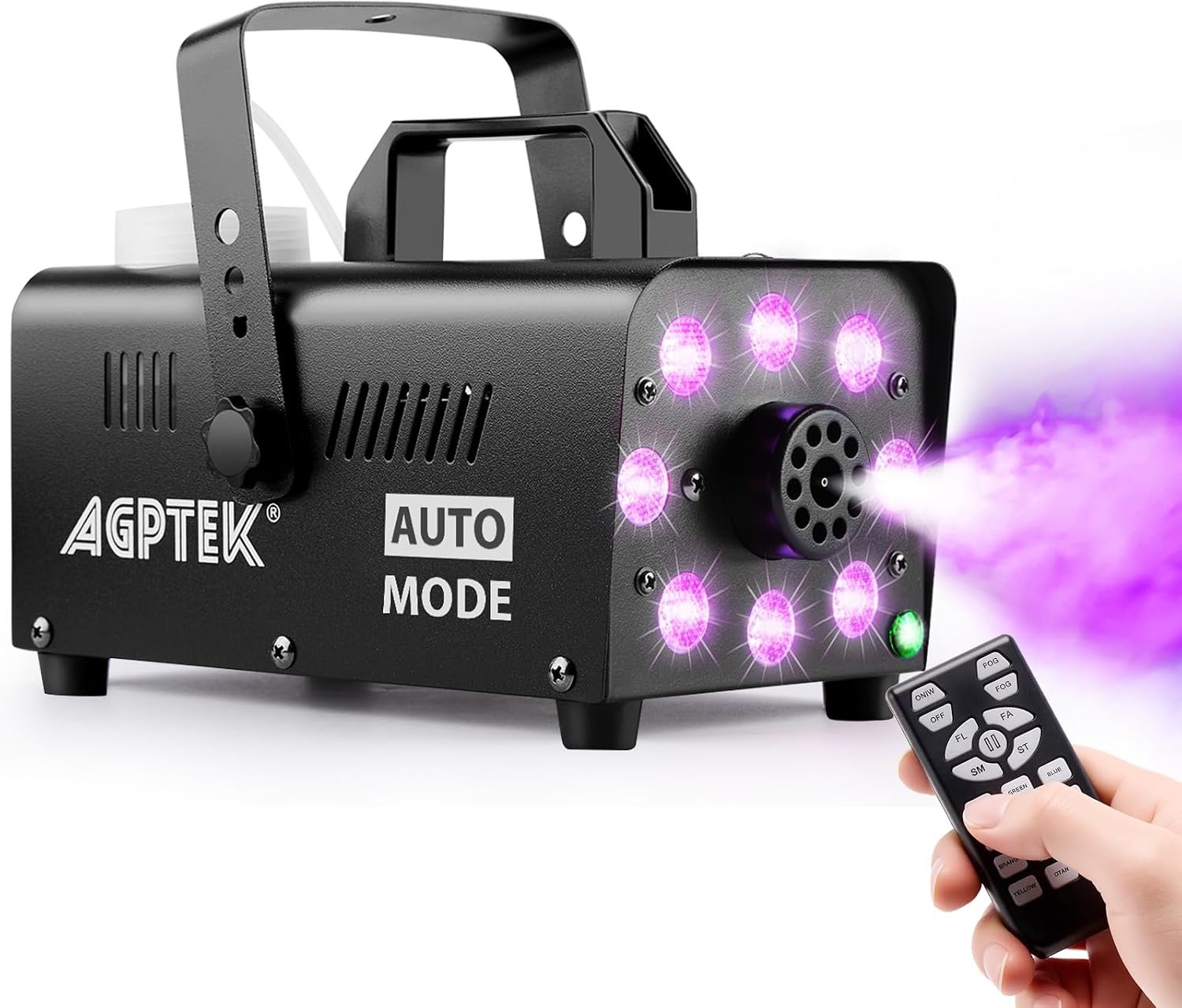 AGPTEK 600W fog machine in black with coloured LED output