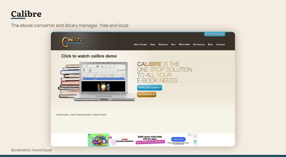Calibre shown on the Kovid Goyal page
