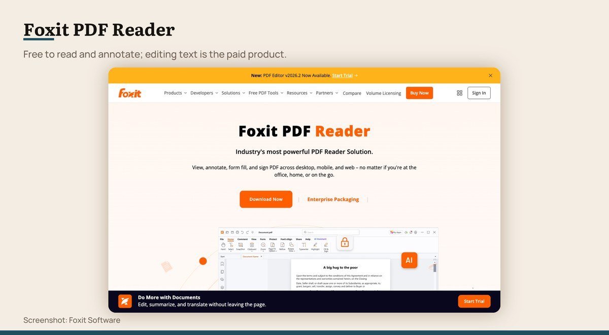 Foxit PDF Reader shown on the Foxit Software page