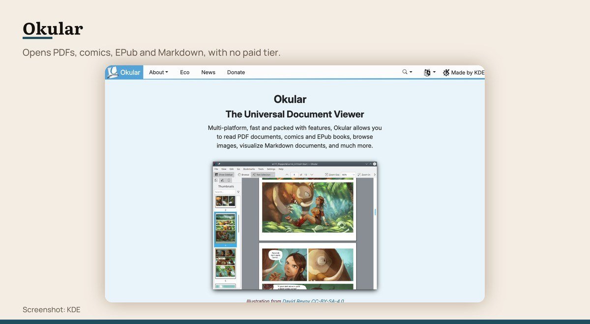 Okular shown on the KDE page