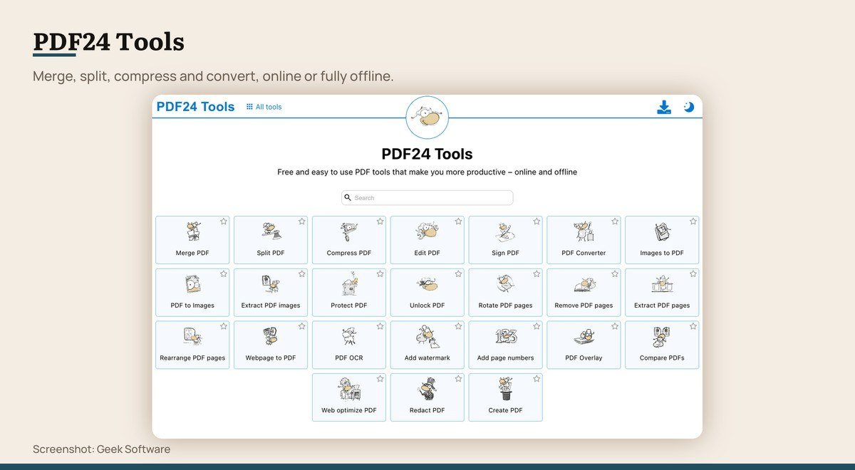 PDF24 Tools shown on the Geek Software page